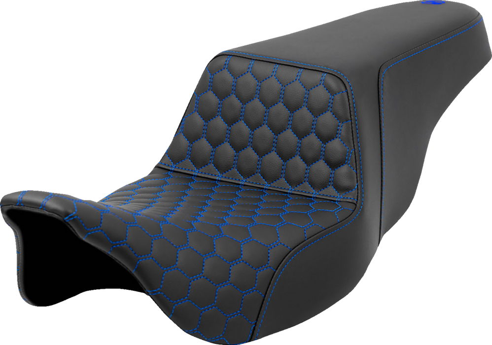 SADDLEMEN Step-Up Seat - Honeycomb - Blue Stitching - FL '08-'23 - A808-07B-177BLU - PartsOutlet.com.au