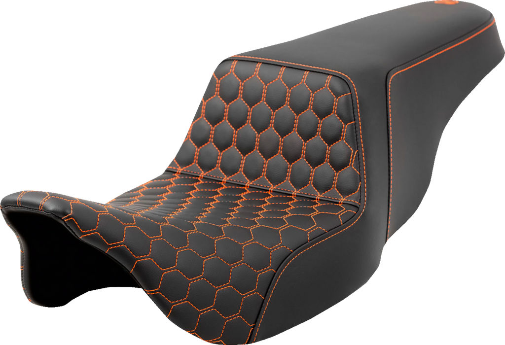 SADDLEMEN Step-Up Seat - Honeycomb - Orange Stitching - FL '08-'23 - A808-07B-177ORA - PartsOutlet.com.au