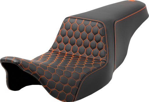 SADDLEMEN Step-Up Seat - Honeycomb - Orange Stitching - FL '08-'23 - A808-07B-177ORA - PartsOutlet.com.au