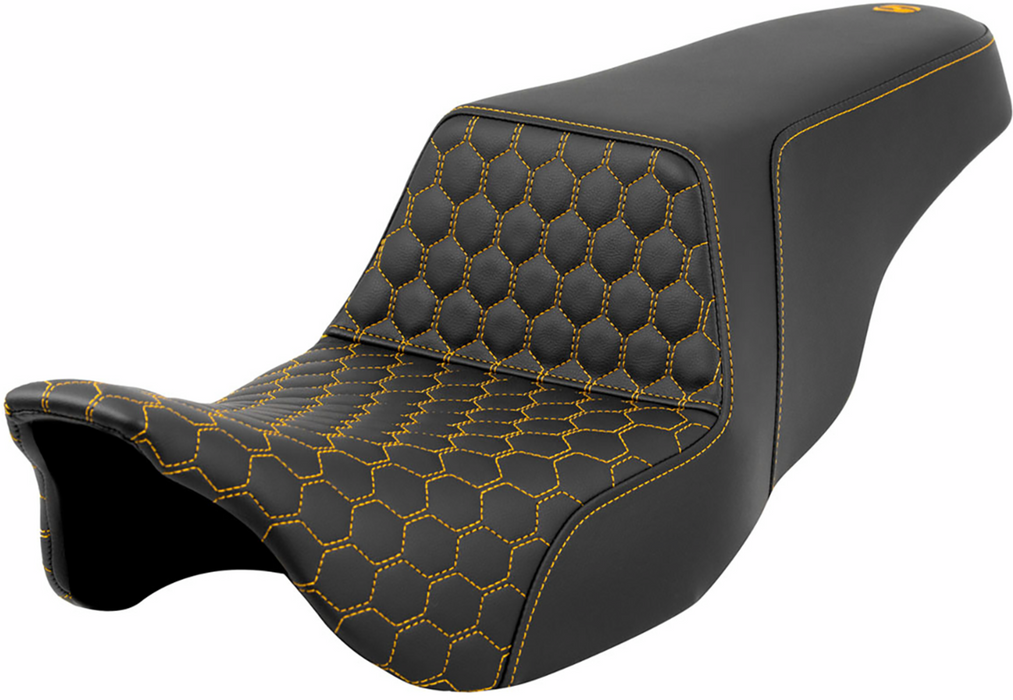 SADDLEMEN Step-Up Seat - Honeycomb - Gold Stitching - FL '08-'23 - A808-07B-177GOL