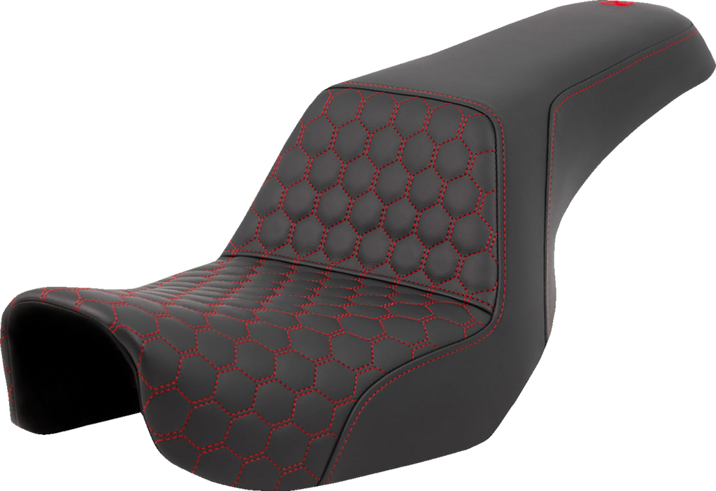 SADDLEMEN Step-Up Seat - Honeycomb - Red Stitching - Dyna '06-'17 - A806-04-177RED - PartsOutlet.com.au