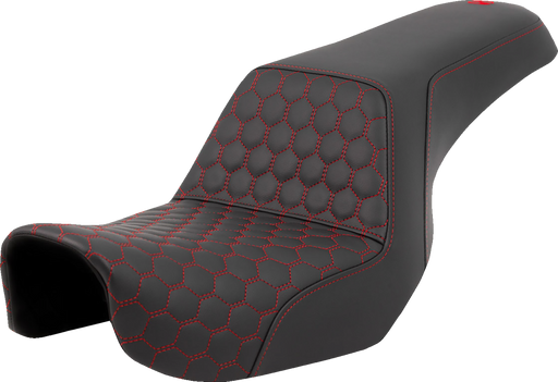 SADDLEMEN Step-Up Seat - Honeycomb - Red Stitching - Dyna '06-'17 - A806-04-177RED - PartsOutlet.com.au