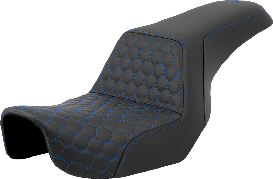 SADDLEMEN Step-Up Seat - Honeycomb - Blue Stitching - Dyna '06-'17 - A806-04-177BLU