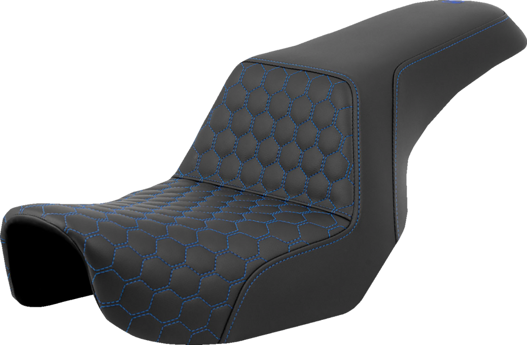 SADDLEMEN Step-Up Seat - Honeycomb - Blue Stitching - Dyna '06-'17 - A806-04-177BLU - PartsOutlet.com.au