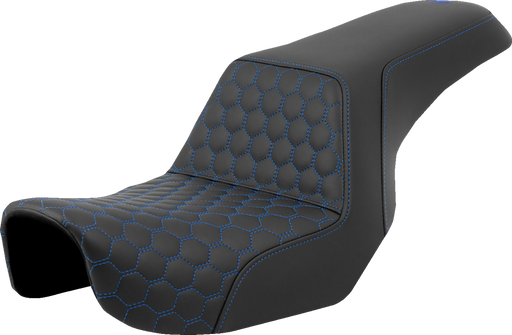 SADDLEMEN Step-Up Seat - Honeycomb - Blue Stitching - Dyna '06-'17 - A806-04-177BLU - PartsOutlet.com.au