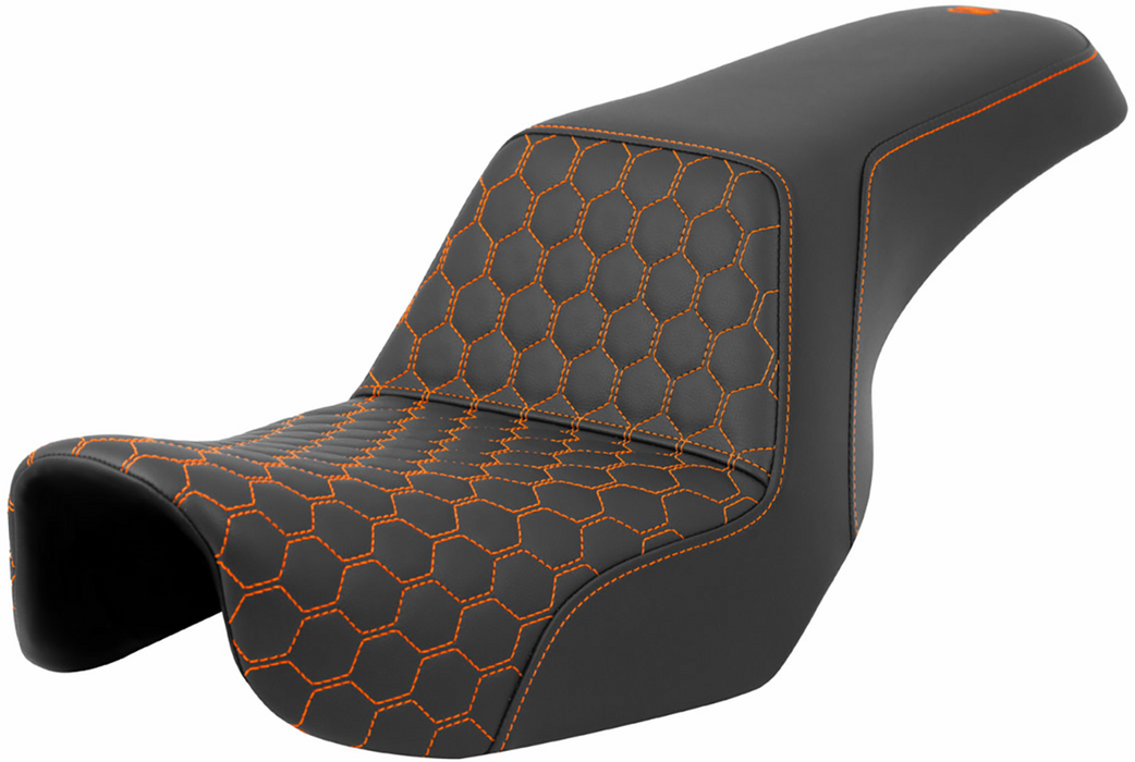 SADDLEMEN Step-Up Seat - Honeycomb - Orange Stitching - Dyna '06-'17 - A806-04-177ORA