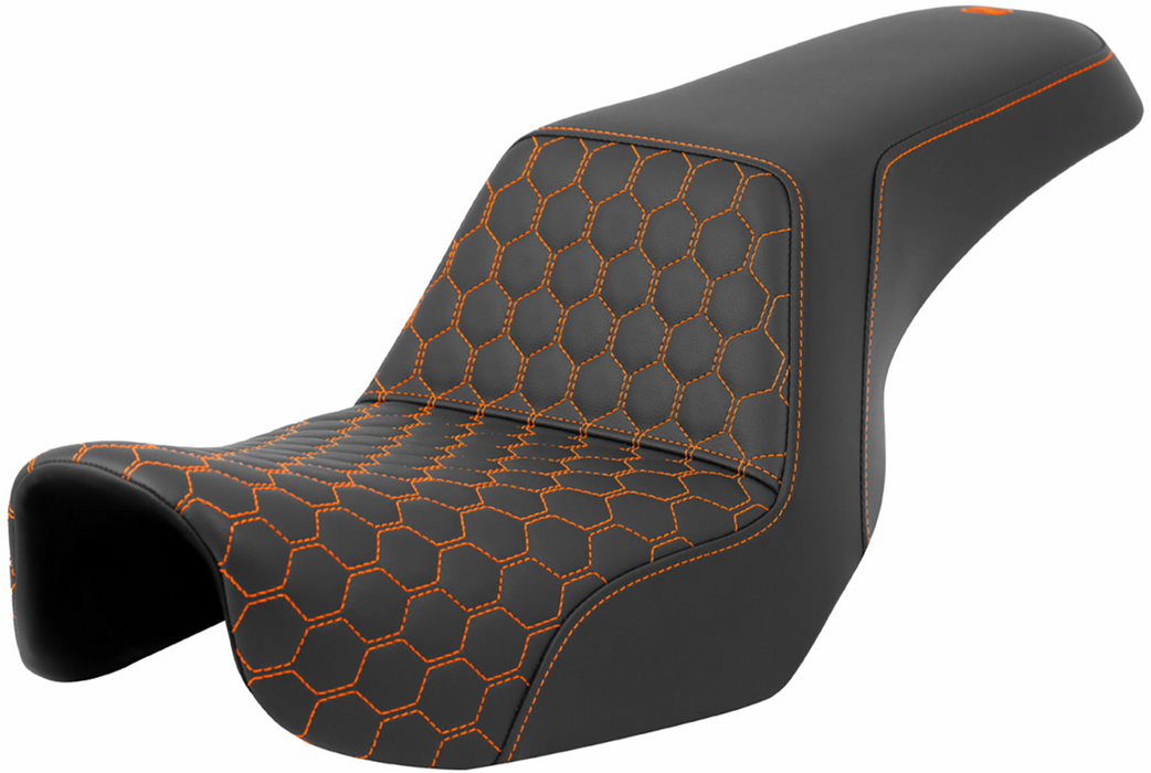 SADDLEMEN Step-Up Seat - Honeycomb - Orange Stitching - Dyna '06-'17 - A806-04-177ORA - PartsOutlet.com.au