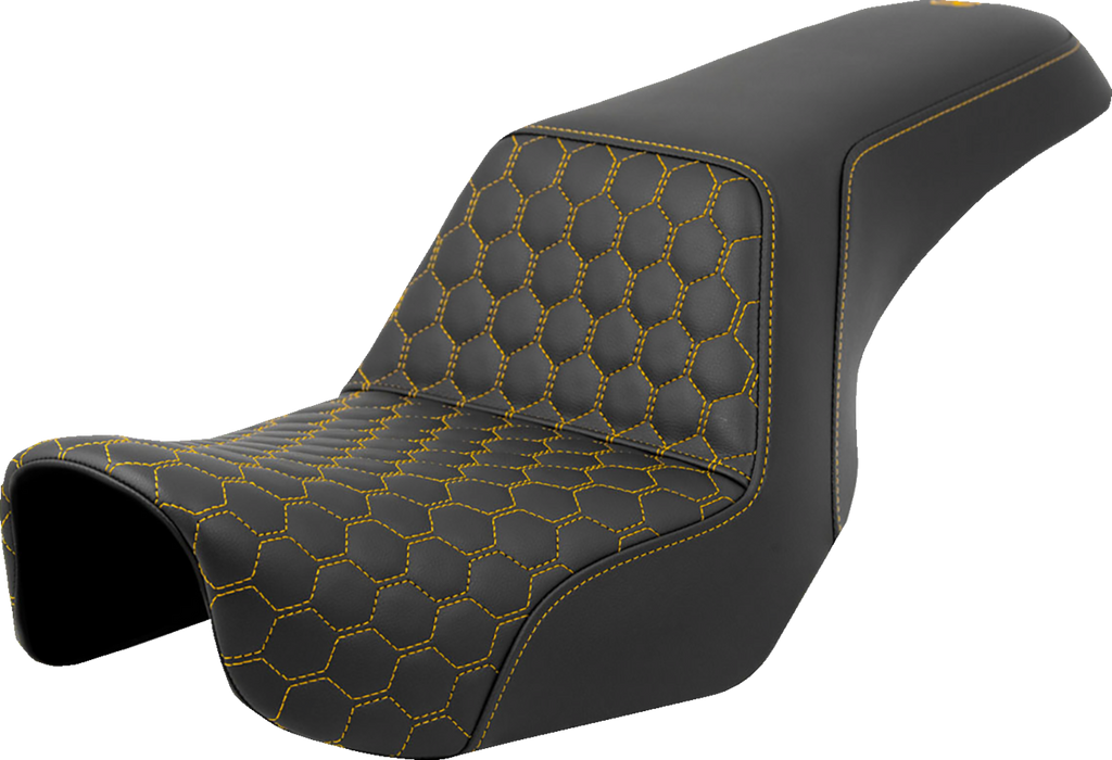 SADDLEMEN Step-Up Seat - Honeycomb - Gold Stitching - Dyna '06-'17 - A806-04-177GOL