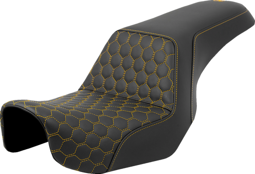 SADDLEMEN Step-Up Seat - Honeycomb - Gold Stitching - Dyna '06-'17 - A806-04-177GOL - PartsOutlet.com.au