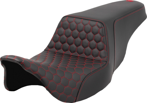 SADDLEMEN Step-Up Seat - Honeycomb - Red Stitching - FL '08-'23 - A808-07B-177RED - PartsOutlet.com.au