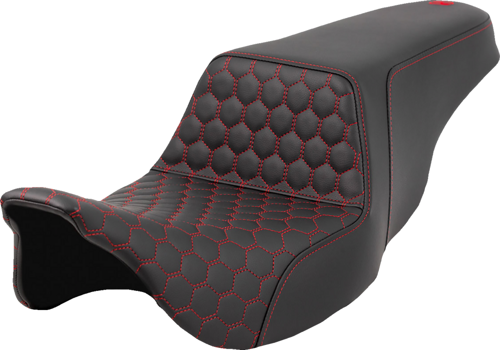 SADDLEMEN Step-Up Seat - Honeycomb - Red Stitching - FL '08-'23 - A808-07B-177RED - PartsOutlet.com.au