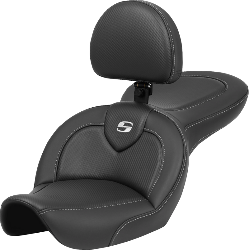 SADDLEMEN Roadsofa Seat - with Backrest - Carbon Fiber - FXDWG '96-'03 - 896-05-185BR - PartsOutlet.com.au