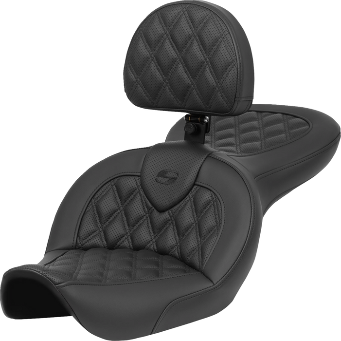 SADDLEMEN Roadsofa* Seat - with Backrest - Lattice Stitch - FXDWG '96-'03 - 896-05-182BR