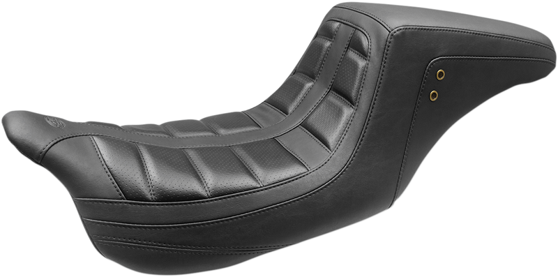 MUSTANG Squareback One-Piece Seat - Tuck and Roll - Black W/Black Stitching - Harley-Davidson FL 2008+ 75239 - PartsOutlet.com.au