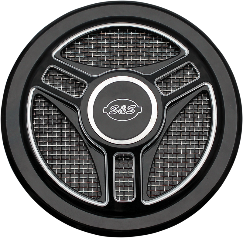 S&S CYCLE Tri-Spoke Air Cleaner Cover in Gloss Black with Machined Highlights for all Stealth Applications - 170-0210 - PartsOutlet.com.au