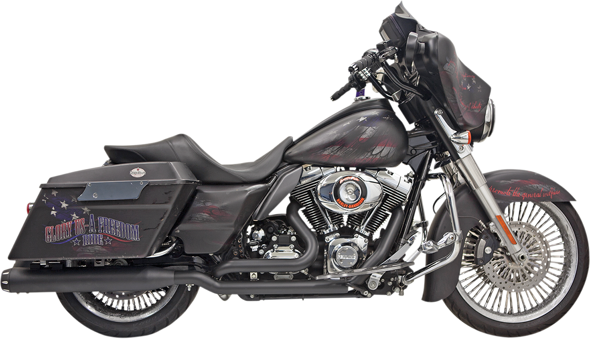 BASSANI XHAUST Stepped Down Under True Duals w/ 4" Straight Can Muffler - Black - '09-'16 Bagger 1F76RB