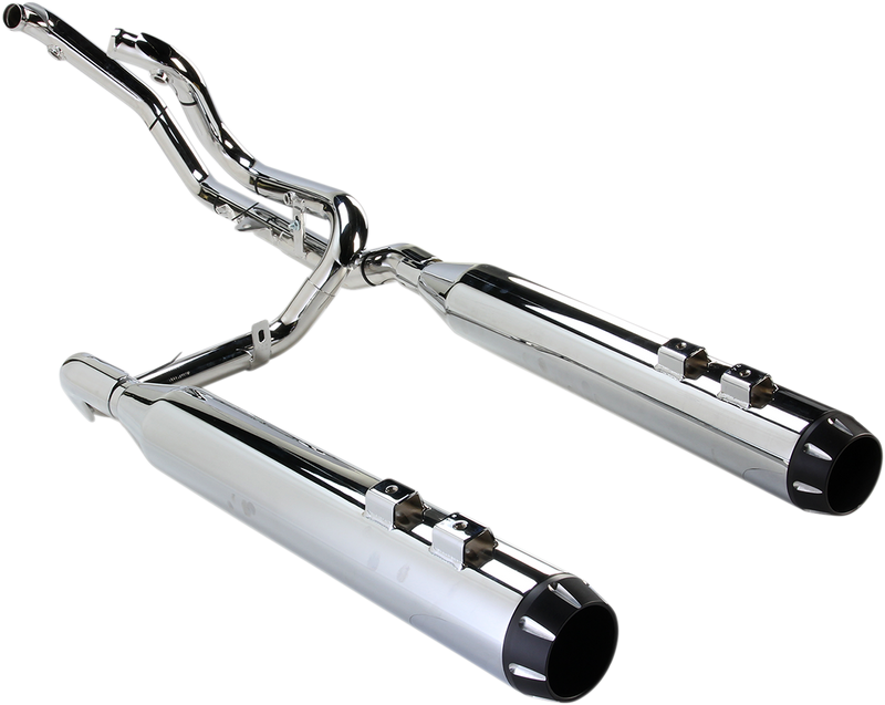BASSANI XHAUST Stepped Down Under True Duals w/ 4" Straight Can Muffler - Chrome '09-'16 Bagger FLH - 1F76R