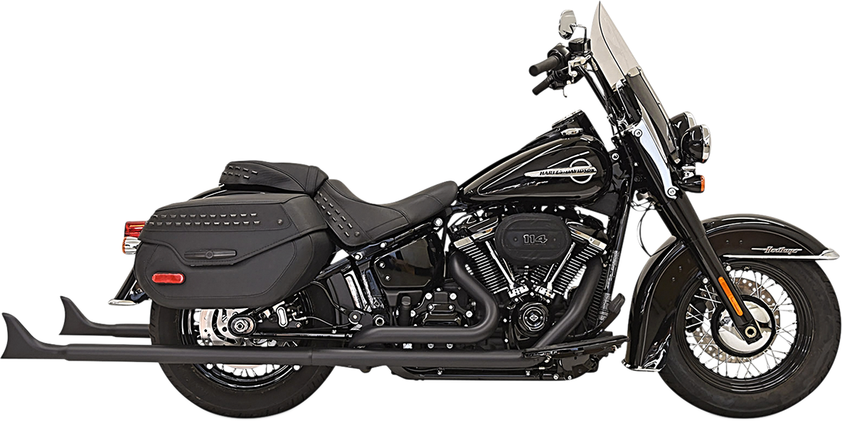 BASSANI XHAUST True Duals w/39 in. Fishtail Mufflers and Baffle - Black - '18-'19 Softail - 1S96EB39