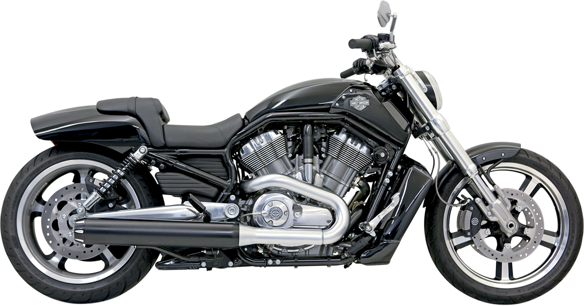 BASSANI XHAUST 4" Straight-Cut Slip-On Mufflers w/Black End Caps for V-Rod Muscle VRSCF 2009-2017 - Black 1V17RB