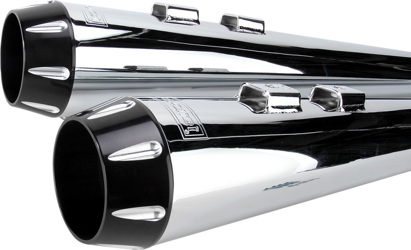 BASSANI XHAUST Megaphone Mufflers - Chr/Blk - Fluted - Performance Baffle '95-'16 FLH-517RL - PartsOutlet.com.au