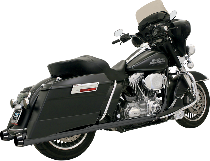 BASSANI XHAUST Megaphone Mufflers - Blk/Blk - Fluted - '95-'16 Bagger - FLH-517LRB - PartsOutlet.com.au