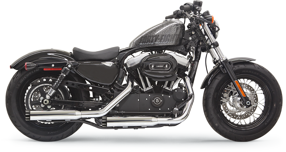 BASSANI XHAUST Mufflers - Chome/Black - Fluted - Sportster '14-'20 1X27T