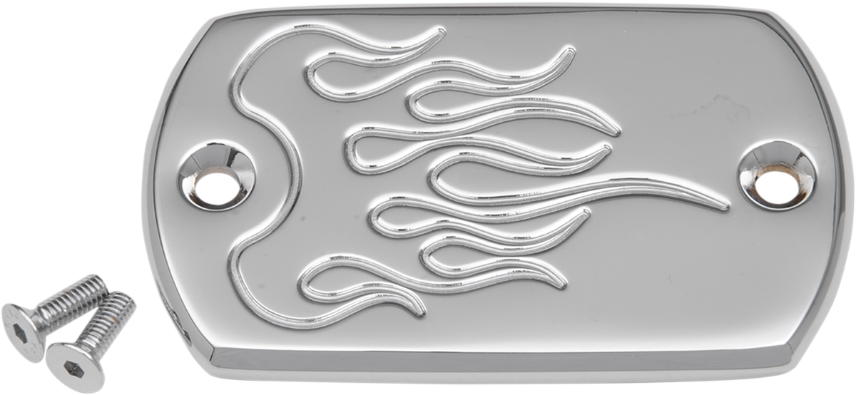 BARON Master Cylinder Cover - Flame - Yamaha '98-'17 - Chrome BA-7640-03 - PartsOutlet.com.au