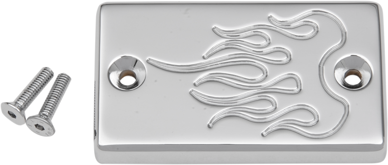 BARON Master Cylinder Cover - Flame - Suzuki '87-'09 - Chrome BA-7686-03 - PartsOutlet.com.au