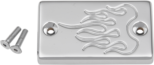 BARON Master Cylinder Cover - Flame - Suzuki '87-'09 - Chrome BA-7686-03 - PartsOutlet.com.au