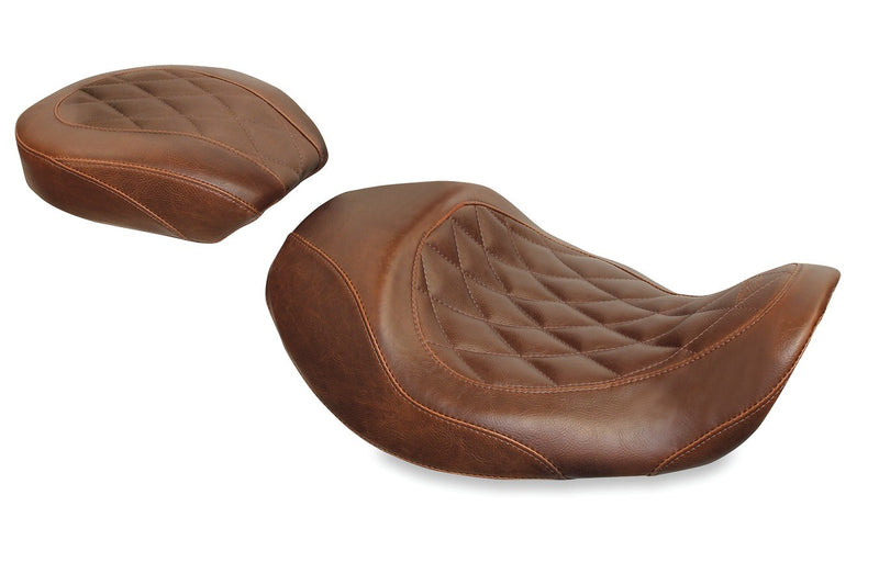 MUSTANG Wide Tripper Rear Seat - Diamond - Brown - Harley-Davidson Dyna 2006-2017 - 76709 - PartsOutlet.com.au