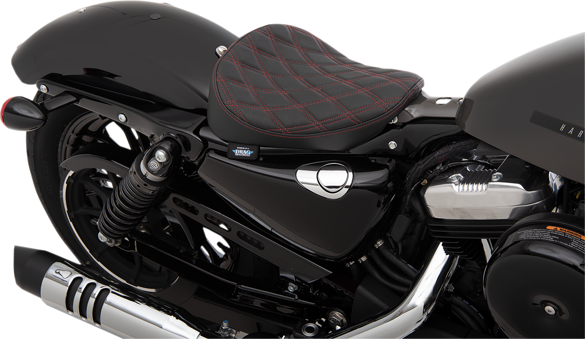 DRAG SPECIALTIES Bobber Solo Seat - Double Diamond - Red Stitch - Sportster XL 2010+ - 0804-0741 - PartsOutlet.com.au