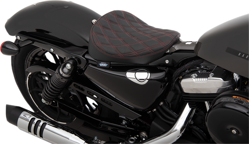 DRAG SPECIALTIES Bobber Solo Seat - Double Diamond - Red Stitch - Sportster XL 2010+ - 0804-0741 - PartsOutlet.com.au