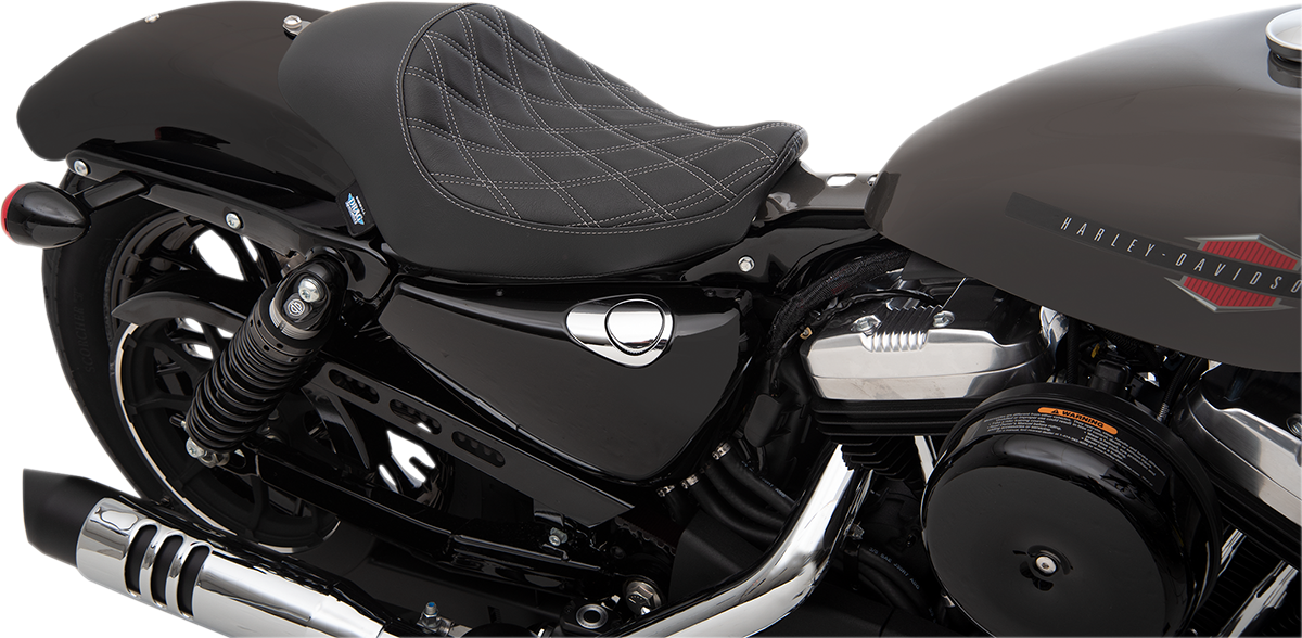 DRAG SPECIALTIES 3/4 Solo Seat - Double Diamond - Silver Stitch - Sportster XL 04+ -Vinyl 0804-0745 - PartsOutlet.com.au