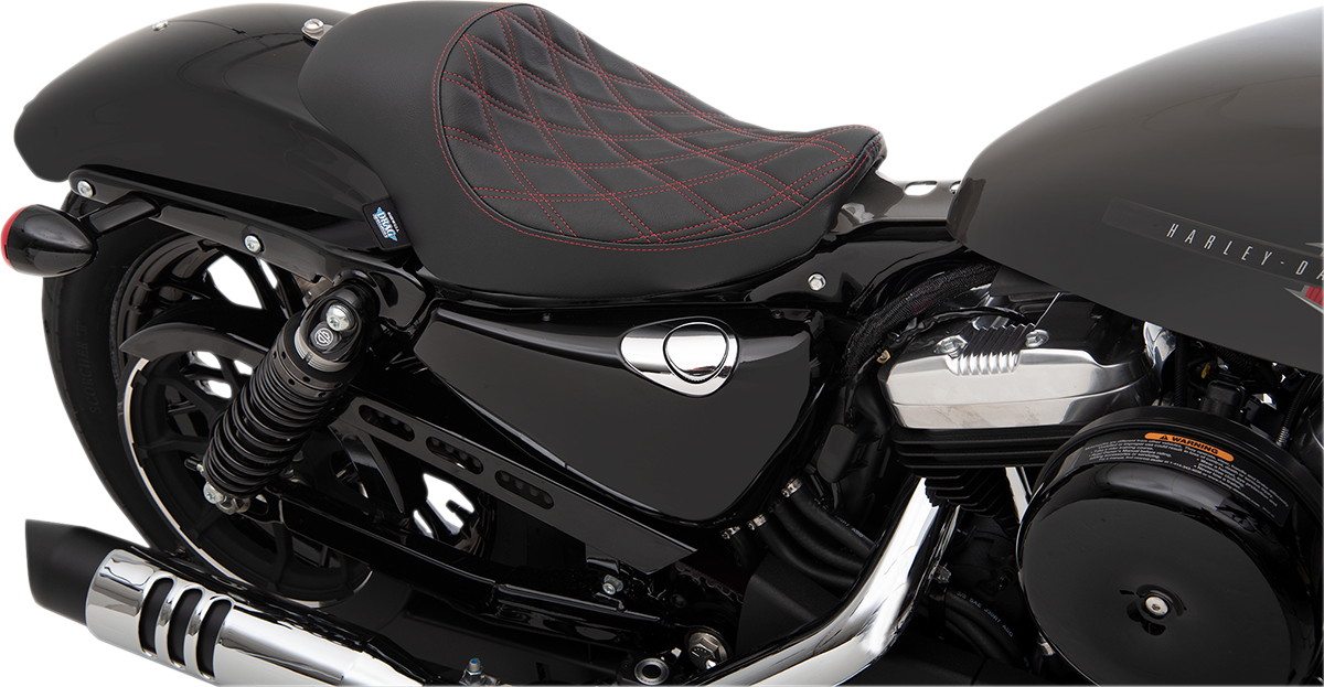 DRAG SPECIALTIES 3/4 Solo Seat - Double Diamond - Red Stitch - Sportster XL 04+ - Vinyl 0804-0746 - PartsOutlet.com.au