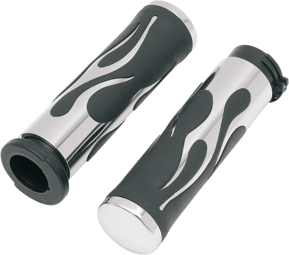 DRAG SPECIALTIES Grips - Flamed - TBW - Harley-Davidson 2008-2024 - Chrome H17-0571T - PartsOutlet.com.au