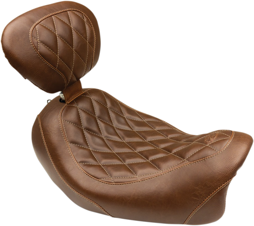 MUSTANG Tripper Solo Seat - Diamond - Brown - Driver Backrest - Harley-Davidson Fat Bob FXDF 2014-2017 - 79797 - PartsOutlet.com.au