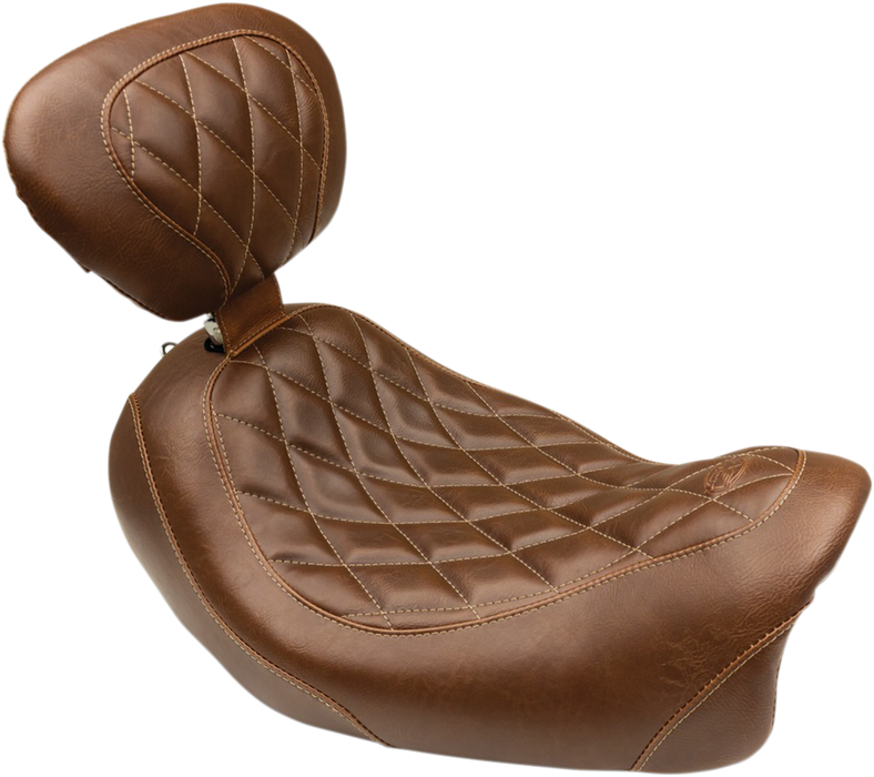 MUSTANG Tripper Solo Seat - Diamond - Brown - Driver Backrest - Harley-Davidson Fat Bob FXDF 2014-2017 - 79797 - PartsOutlet.com.au