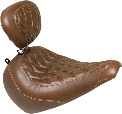 MUSTANG Tripper Solo Seat - Diamond - Brown - Driver Backrest - Harley-Davidson 2018+ Fat Boy 83022 - PartsOutlet.com.au