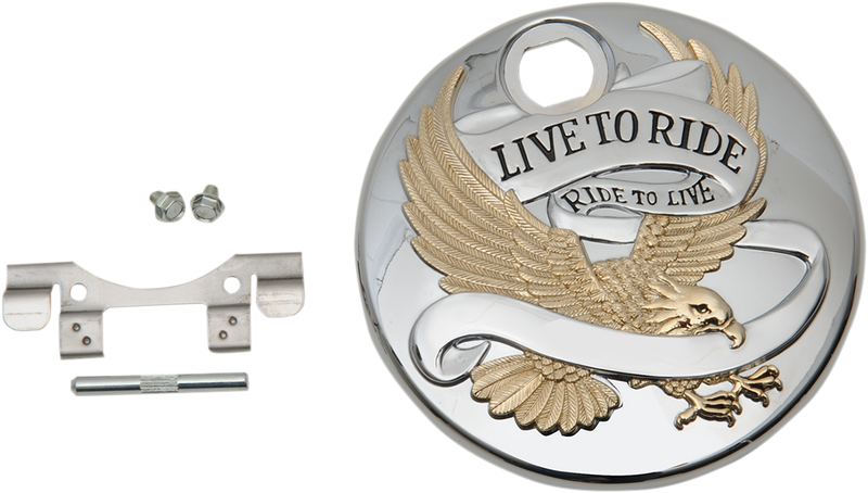 DRAG SPECIALTIES Live to Ride Console Door - Harley-Davidson 1992-2007 - Chrome with Gold T22-0150CGA - PartsOutlet.com.au