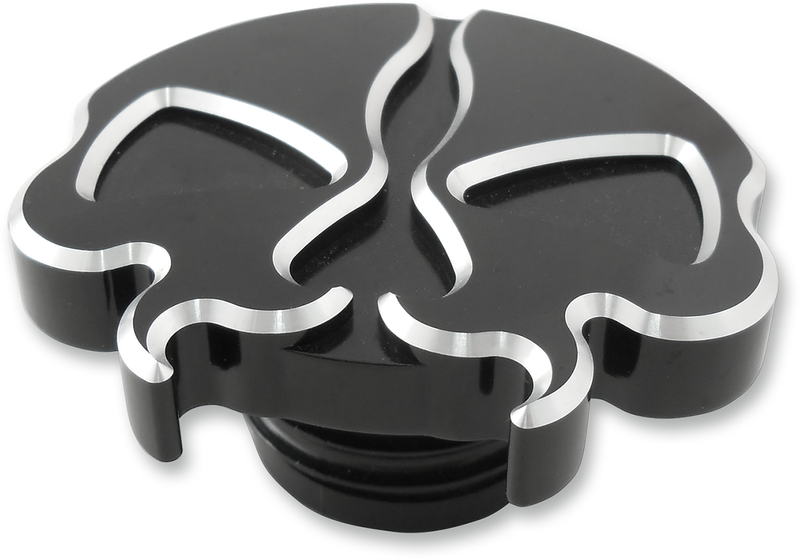 DRAG SPECIALTIES Non-Vented Split Skull Gas Cap - Harley-Davidson '96-'24 - Black 78049B - PartsOutlet.com.au