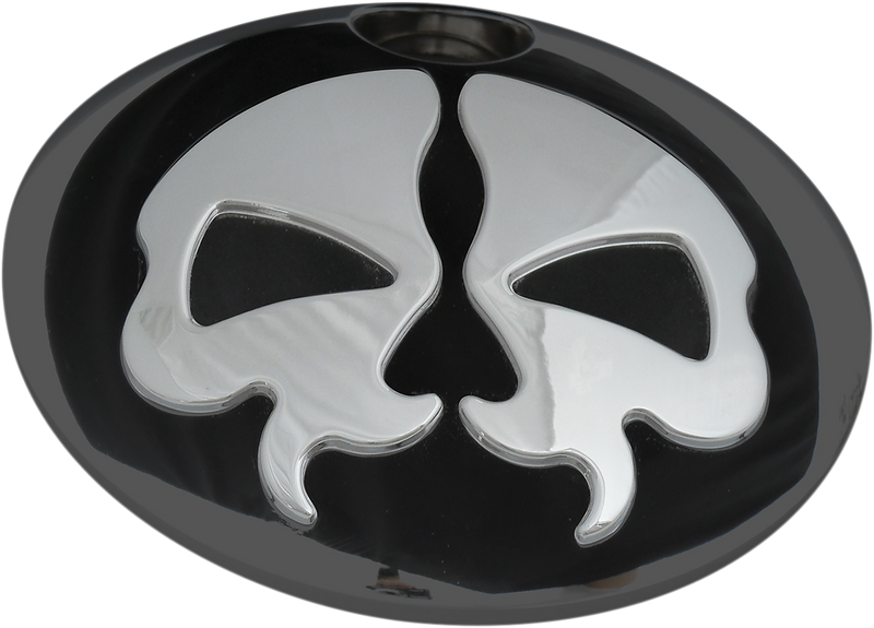 DRAG SPECIALTIES Split Skull Fuel Door - Harley-Davidson 2008-2024 - Black with Chrome 78051B - PartsOutlet.com.au