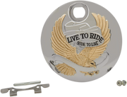 DRAG SPECIALTIES Live to Ride Console Door - Harley-Davidson 2008-2024 - Chrome with Gold T22-0151CGA - PartsOutlet.com.au