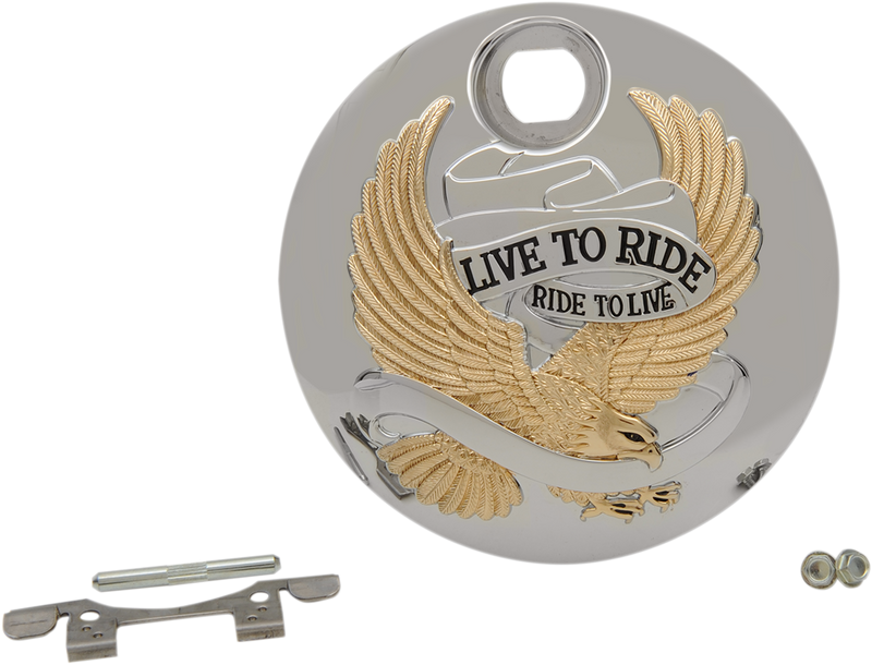DRAG SPECIALTIES Live to Ride Console Door - Harley-Davidson 2008-2024 - Chrome with Gold T22-0151CGA - PartsOutlet.com.au