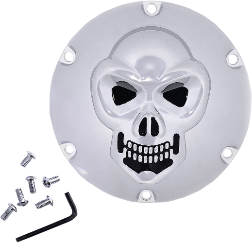 DRAG SPECIALTIES Skull Derby Cover - Harley-Davidson 2004-2022 - Chrome - 6 Hole 33-0067SKD - PartsOutlet.com.au