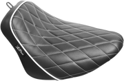 LE PERA Bare Bones Solo Seat With White Diamond Stitch & Piping. Fits Softail Deluxe & Heritage Softail Classic 2018up - LYX-007DMWTP - PartsOutlet.com.au