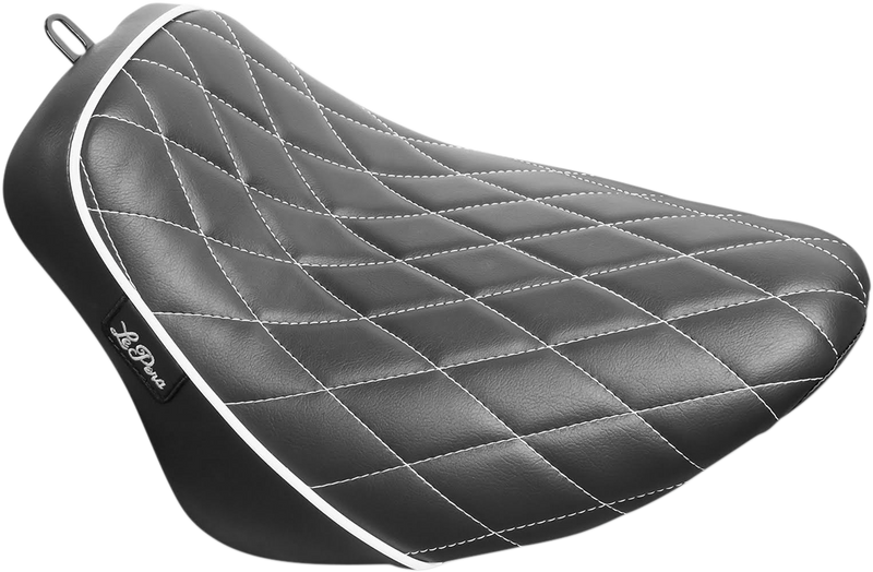 LE PERA Bare Bones Solo Seat With White Diamond Stitch & Piping. Fits Softail Deluxe & Heritage Softail Classic 2018up - LYX-007DMWTP - PartsOutlet.com.au