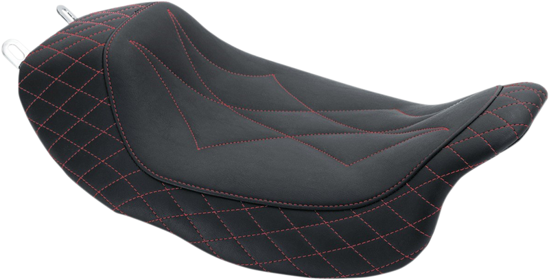 MUSTANG Revere Solo Seat - Diamond - Red Stitched - Harley-Davidson FL 2008+ 75130AB - PartsOutlet.com.au