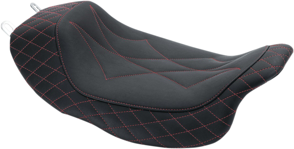 MUSTANG Revere Solo Seat - Diamond - Red Stitched - Harley-Davidson FL 2008+ 75130AB - PartsOutlet.com.au