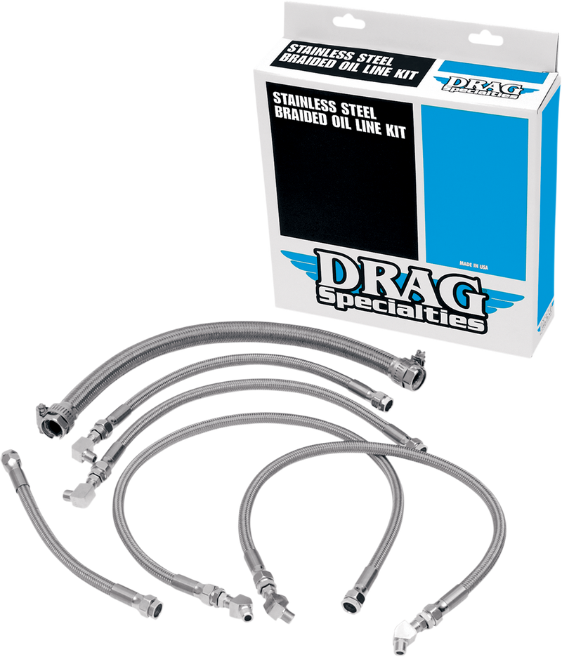 DRAG SPECIALTIES Oil Line Kit - Stainless Steel - Harley-Davidson 1990-1992 - Softail 606001 - PartsOutlet.com.au
