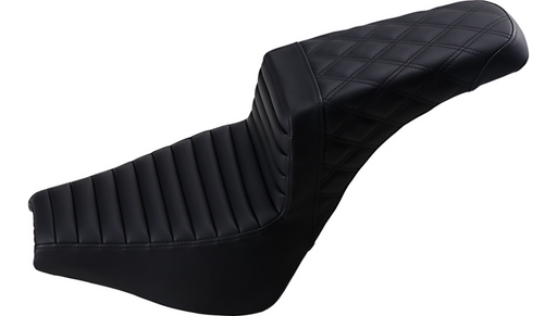 SADDLEMEN Step Up Seat - Tuck and Roll/Lattice Stitched - Black - 18+ Street Bob - 818-30-176 - PartsOutlet.com.au